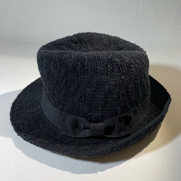 Navy woven fedora with grosgrain ribbon bow - Picture 8 of 8